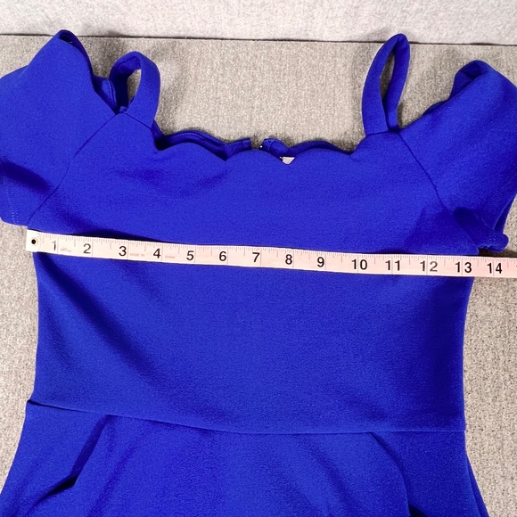 Rare Editions Scallop Neck Fit and Flare Mini Dress Sz 10 Royal Blue Pockets - Picture 11 of 12